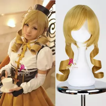 Парик для косплея аниме Puella Magi Madoka Magica Tomoe Mami, парик для косплея, парики для женщин из синтетических волнистых волос с золотистой блондинкой для костювечерние