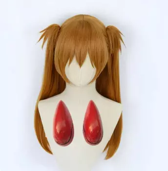 Парик для косплея Asuka Langley Soryu, 0,6 кг, Длинные Синтетические волосы оранжевого цвета, термостойкий, с 2 клипсами для конского хвоста