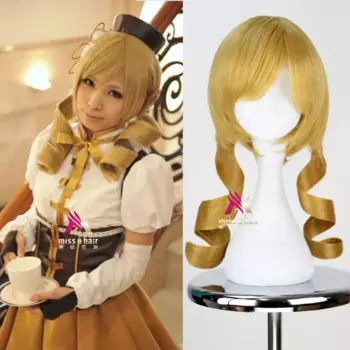 Парик для косплея из аниме Puella Magi, Madoka, Magica, Tomoe, Mami, парик для косплея, синтетические волнистые волосы золотистого цвета, женские парики для костюма