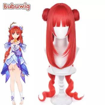 Парик для косплея из синтетических волос Bubuwig Nilou, парики для косплея Game Genshin Impact Breeze of Sabaa Nilou, длиной 80 см, красный парик с булочками, термостойкий