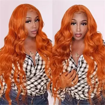 Парик для женщин Orange Ginger 13x6 HD, фронтальные натуральные волосы, волнистые волосы 13x4, на сетке спереди, для косплея, 30 дюймов, цветные парики