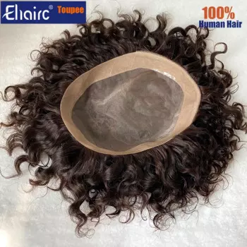 Парик мужской из 100% человеческих волос, прочный, для моно-завитых волос