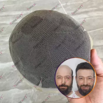 Парик мужской из натуральных человеческих волос с двойными узлами, прядь из натуральных волос с волнистыми прядями 30 мм, короткие волосы 8 х10 дюймов, протез