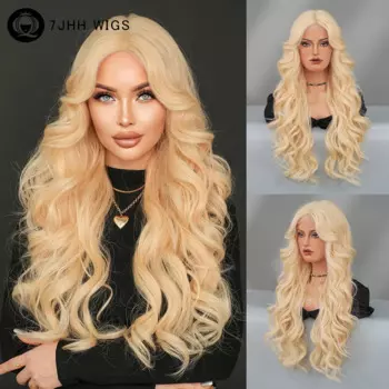Парик на сетке 13*4 T для женщин, длинные волнистые светлые парики на сетке, повседневные синтетические Многослойные средние части, передние парики на сетке