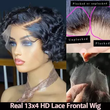 Парик Skinlike 13x4 HD на сетке спереди, предварительно выщипанные кудрявые короткие человеческие волосы челюсти, парик из бразильских волос для женщин, расплавляет кожу, Реми