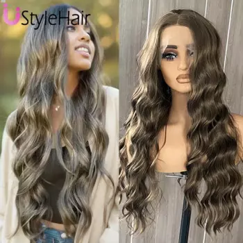 Парик UStyleHair, парик на сетке спереди, Синтетические длинные волнистые парики, термостойкий парик на сетке, ежедневное использование, косплей, натуральные волосы