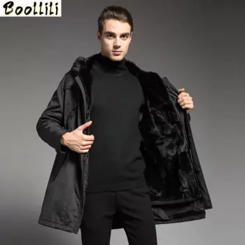 Парка Boollili мужская с подкладкой из натурального меха, теплая зимняя норковая верхняя одежда с меховой подкладкой, Роскошные куртки