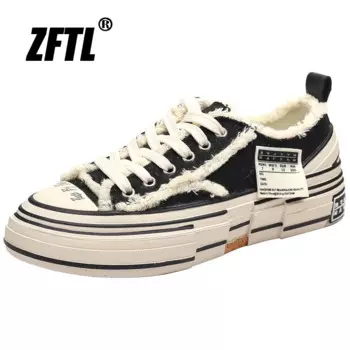 Парусиновые туфли ZFTL для пар, винтажные холщовые кроссовки на платформе, на плоской подошве, на шнуровке, повседневные