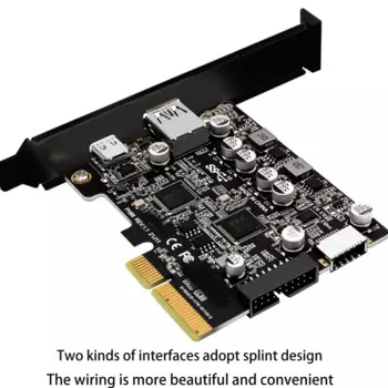 PCIE 3.0 к USB 3.2 Gen2 Type-C 10 Гбит/с Передача данных Контроллер быстрой зарядки USB-C PCI-E Тип E 19P20P Тип E Карта
