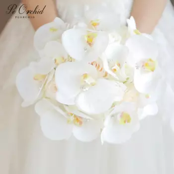 PEORCHID Хрустальный свадебный букет De Novia 2025 Букет подружек невесты цвета слоновой кости Искусственные шелковые цветы Розы Орхидея Свадебный букет