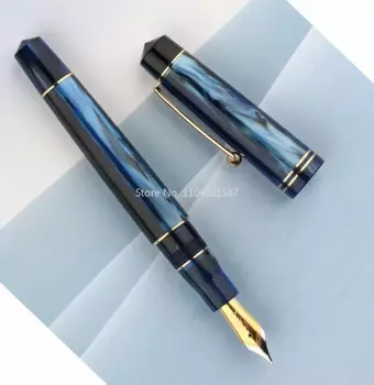Перьевая ручка из смолы MAJOHN 800, импортированный из Германии, номер. Наконечник 6 BOCK 35 # 0,5 мм с синим и золотым зажимом-конвертером, подарочная ручка для письма