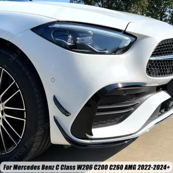 Передний бампер, ветровой спойлер, фиксированное крыло ветра для Mercedes Benz C класса W206 C200 C260 AMG 2022-2024 +, глянцевый черный внешний вид