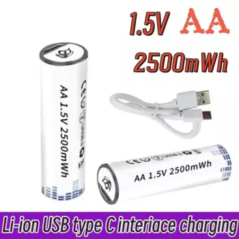 Перезаряжаемая батарея AA 1,5 В AA USB литий-ионная батарея емкостью 2500 МВтч для дистанционного управления светодиодной игрушечной клавиатурой