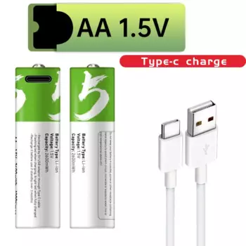 Перезаряжаемая литиевая батарея AA USB 2600 мА/ч 1,5 В для мыши с дистанционным управлением, электрической игрушки, бритвы, маленького вентилятора MP3 + кабель TYPE C