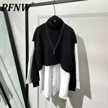 PFNW мужской свободный пуловер с высоким воротником, красивый комплект из двух предметов, темная одежда, дышащие осенние индивидуальные топы 21Z2942