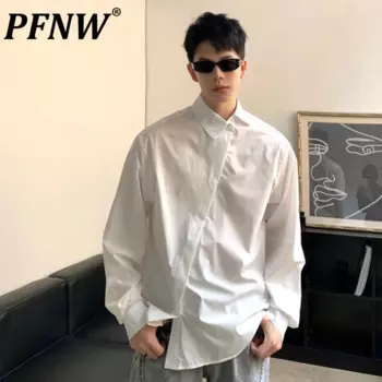 PFNW рубашка в корейском стиле, мужская летняя новая дизайнерская рубашка с асимметричным воротником, однобортные топы с отложным воротником, простые 28W3221