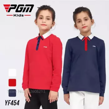 PGM рубашки для гольфа в коллажном стиле для девочек, футболки для гольфа с длинными рукавами, детские мягкие топы, рубашки с лоскутным воротником, дышащая спортивная одежда