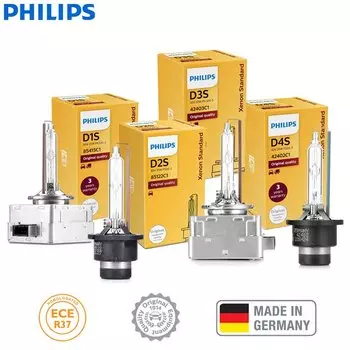 Philips D1S D2S D2R D3S D4S Ксеноновый стандарт 12 В 35 Вт Оригинальный XenStart HID Головный светильник Автомобильная лампа Авто Подлинная лампа ECE Германия, 1x