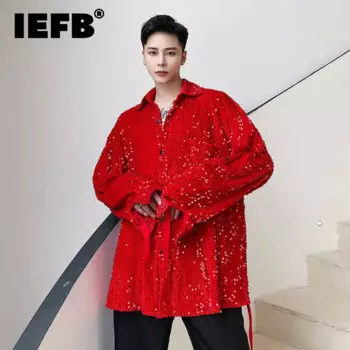 Пикантная Мужская рубашка IEFB, бархатные блестящие однобортные Топы с длинным рукавом и отложным воротником на шнуровке, Мужская Осенняя новая одежда, нишевой дизайн 9Y4068