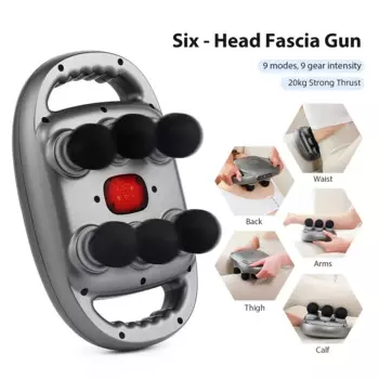 Пистолет Fascia, 6-головый пистолет Fascia, 9 режимов, беспроводной массажер для талии, спины, плеч, тела, глубокий высокочастотный вибрирующий массажер