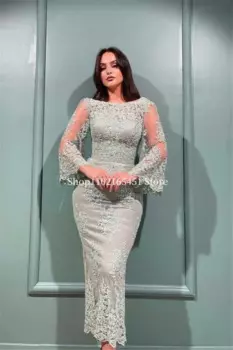 Aso Ebi платья-футляры для мам с прозрачными расклешенными рукавами и аппликациями до щиколотки, вечерние платья для выпускного вечера с драгоценными камнями, платье Cerimonia по индивидуальному заказу