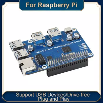 Плата расширения Raspberry Pi USB 3,2 Gen1 и Gigabit Ethernet HUB HAT 3 x USB 1 x гигабитный драйвер ETH бесплатно для Raspberry Pi