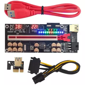 Плата расширения VER018 PRO PCI-E, кабель USB 3,0, кабель 018 PLUS, PCI Express, 1X до 16X, адаптер PCIe для майнинга BTC (красный)