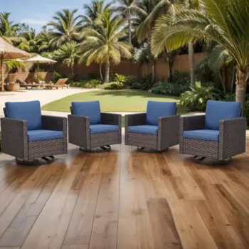Плетеные стулья, поворотные стулья для патио, набор из 4 стульев-качалок для крыльца, плетеные наборы мебели для патио с широкими плетеными подлокотниками,