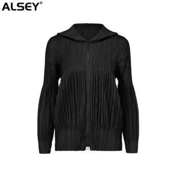 Плиссированная короткая куртка ALSEY Miyake с пышными рукавами, Женская Высококачественная свободная осенне-зимняя новая модная кардиган на молнии с капюшоном, Женский Топ