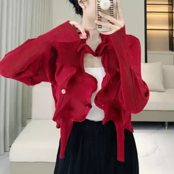 Плиссированная рубашка со складками, дизайн Sense Minority Flower Bud Sun Shirt, складная блузка, женский кардиган на пуговицах с длинными тонкими рукавами, пальто