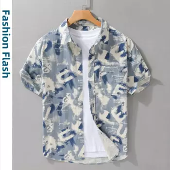 Пляжная мужская рубашка Camisas Hawaianas с принтом из чистого хлопка, рубашки с короткими рукавами, мужская одежда, повседневная простая тонкая мягкая уличная одежда