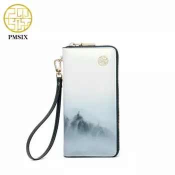 Pmsix 2021 новый модный кожаный женский кошелек с принтом пейзажа элегантный длинный белый дамский клатч сумка Кошелек для монет и карт