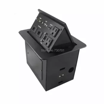 Пневматическая ручная Механическая розетка с блокировкой US power и VGA и HDMI, настольная многофункциональная Выдвижная розетка с газовой пружиной