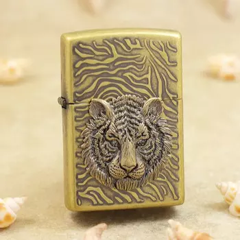 Подлинная масляная Зажигалка Zippo Golden Tiger Head, медная ветрозащитная сигаретная керосиновая зажигалка, подарок с кодом защиты от подделки