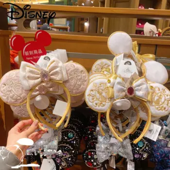 Подлинная повязка на голову Disney Lilo & Stitch с мультяшной вышивкой и бантом, металлический значок Шанхай Диснейленд, головной убор из искусственной кожи с Микки Маусом