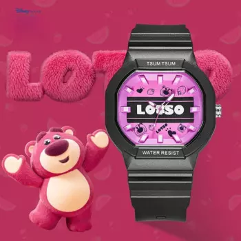 Подлинные розовые электронные кварцевые часы серии Disney Joint Strawberry Bear