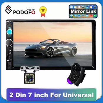 Podofo 2 din Автомобильный радиоприемник 7 "HD Авторадио Мультимедийный плеер 2DIN Сенсорный экран Авто аудио Автомобильная стереосистема MP5 Bluetooth USB TF FM камера