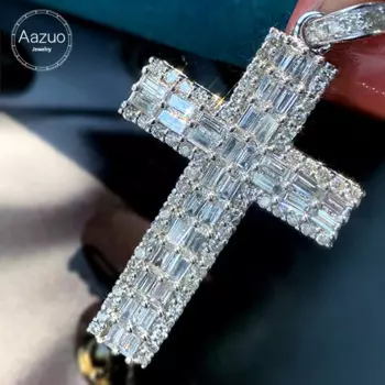 Подвеска Aazuo из белого золота 18 К с натуральными бриллиантами 1,80 карат, Большой крест с цепочкой, ожерелье, подарок для женщин и мужчин, День Святого Валентина, День рождения