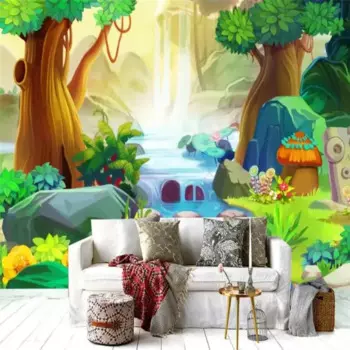 Пользовательские 3D мультфильм Фэнтези лес река фото фрески обои для гостиной ТВ фон обои для стены бумаги домашний декор
