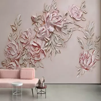 Пользовательские фотообои 3D стерео Розовый рельеф розы цветочная роспись гостиная спальня романтический домашний декор Креативные обои