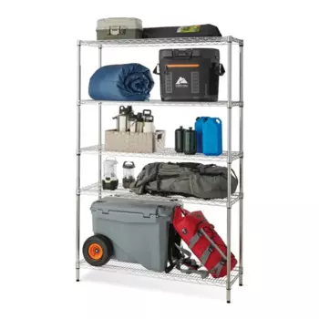 Полка для хранения из высокопрочной стали, 5 уровней, 72 H x 48 W x 16 D, общая емкость 3000 фунтов, серебристая