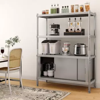 Полки из нержавеющей стали, 48 "* 18" * 60" 4-х уровневая полка для хранения с шкафом, сверхмощные стеллажи для кухни, гаража, офиса