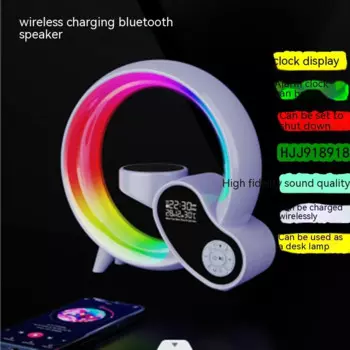 Портативные часы для создания атмосферы, беспроводная подзарядка, Bluetooth, звуковой будильник, динамик, настольная лампа RGB