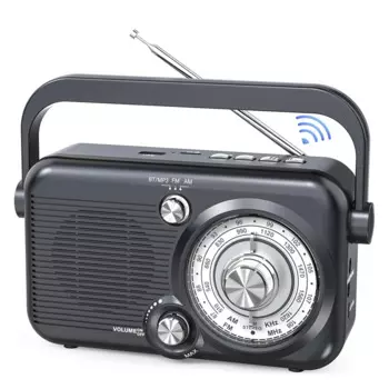 Портативный Bluetooth AM FM-радиоприемник, батарея 1200 мАч, громкий динамик, поддержка SD-карты и USB MP3-плеера, подсветка