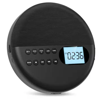 Портативный CD-плеер, Bluetooth CD-плеер с динамиками, перезаряжаемый CD-плеер, ЖК-дисплей ASP с кабелем AUX для автомобиля