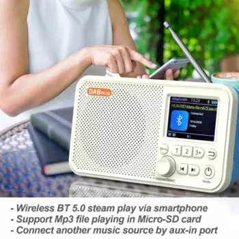 Портативный цифровой радиоприемник DAB/DAB + и FM с Bluetooth и TF картой, mp3-плеер, цветной ЖК-экран 2,4 дюйма