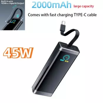 Портативный Мобильный блок питания PD45W, 20000 мАч, подходит для ноутбуков и мобильных телефонов, 2 порта USB Type-C, быстрая двухсторонняя зарядка