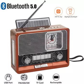 Портативный ретро радио FM/AM/SW1-6 радио приемник Bluetooth динамик Солнечный MP3 музыкальный плеер с светодиодный светильник Поддержка USB/TF карта/AUX