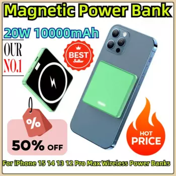 Power Bank Магнитный внешний запасной аккумулятор 20 Вт 10000 мАч для IPhone 15 14 13 12 Pro Max Беспроводные аккумуляторы
