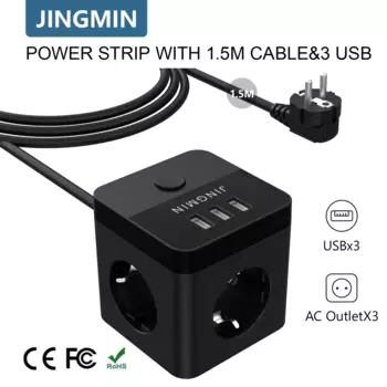Удлинитель с 3 розетками переменного тока, 3 USB-порта, 1,5 м
